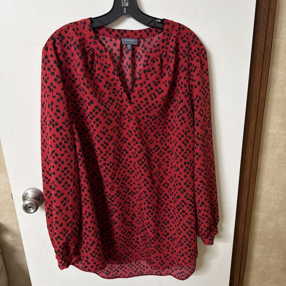 Madison Curvy black and red career blouse 3X